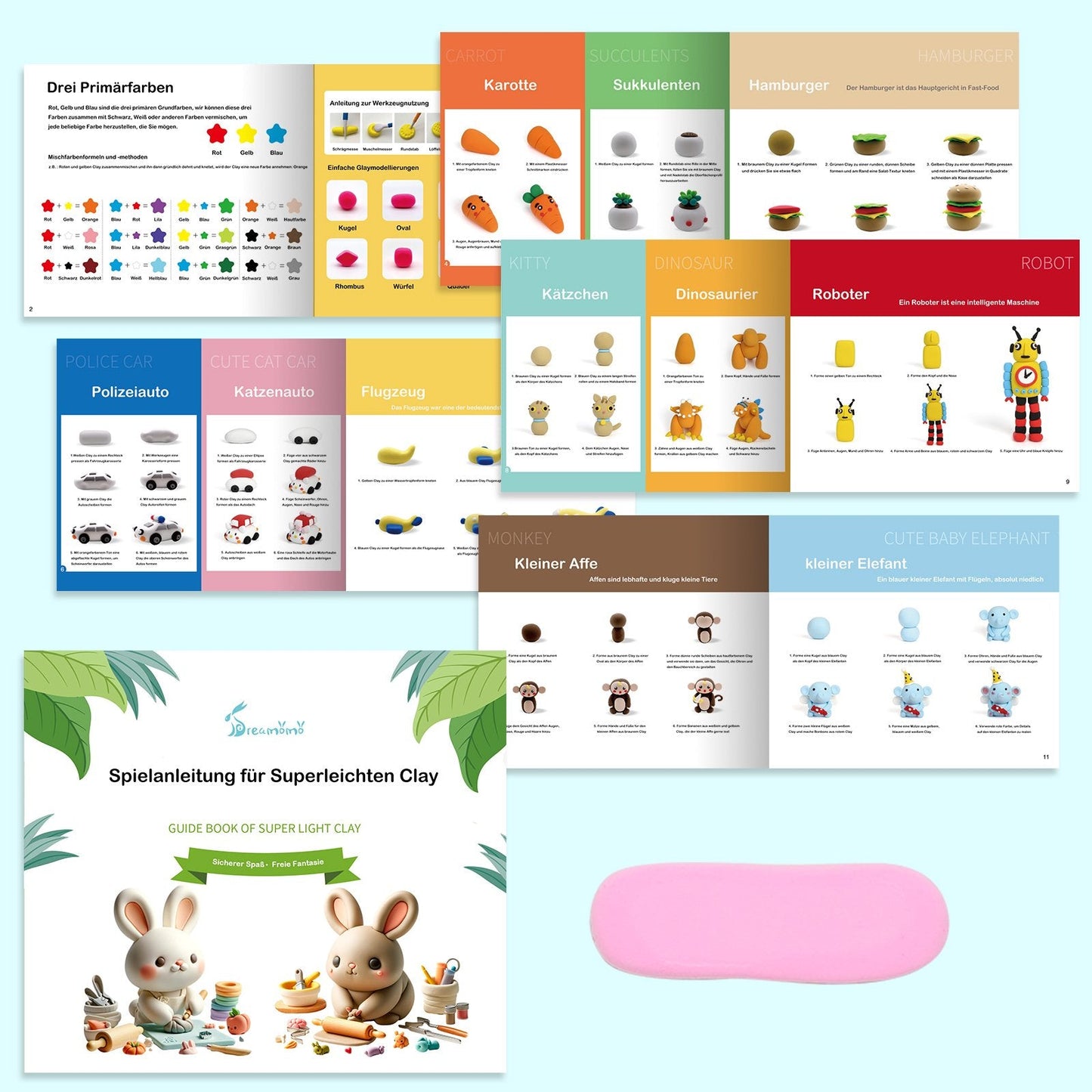 Dreamomo Lufttrocknender Ton, Ultraleichter Ton, 24 Farben Set für Kinderspielzeug - Dreamomo