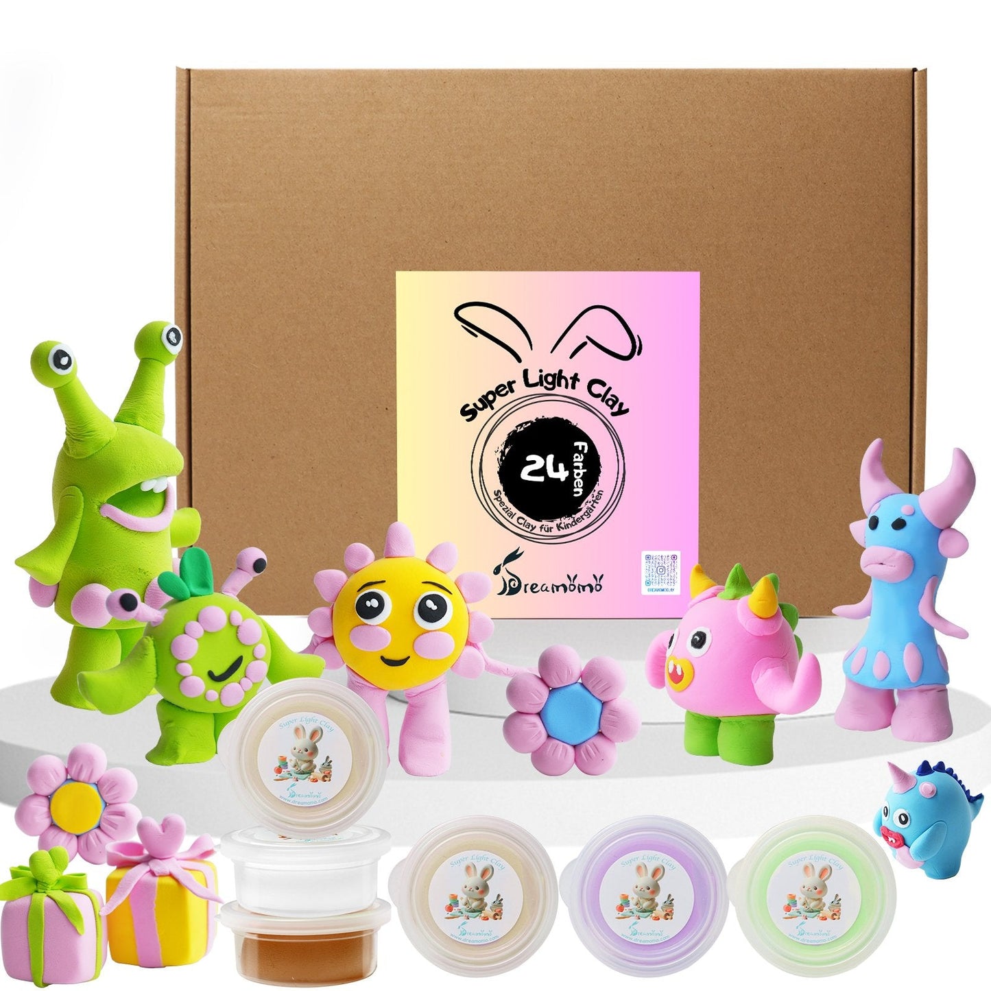 Dreamomo Lufttrocknender Ton, Ultraleichter Ton, 24 Farben Set für Kinderspielzeug - Dreamomo