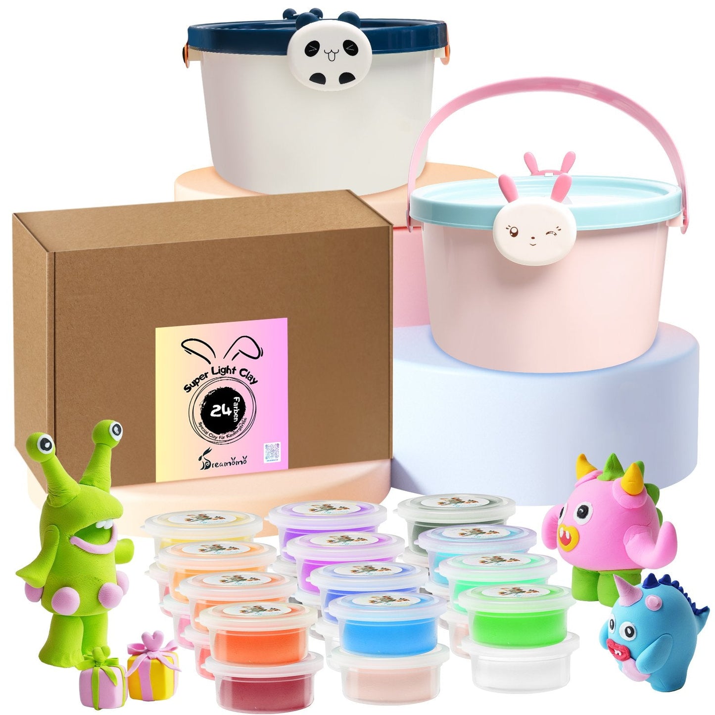 Dreamomo Lufttrocknender Ton, Ultraleichter Ton, 24 Farben Set für Kinderspielzeug - Dreamomo