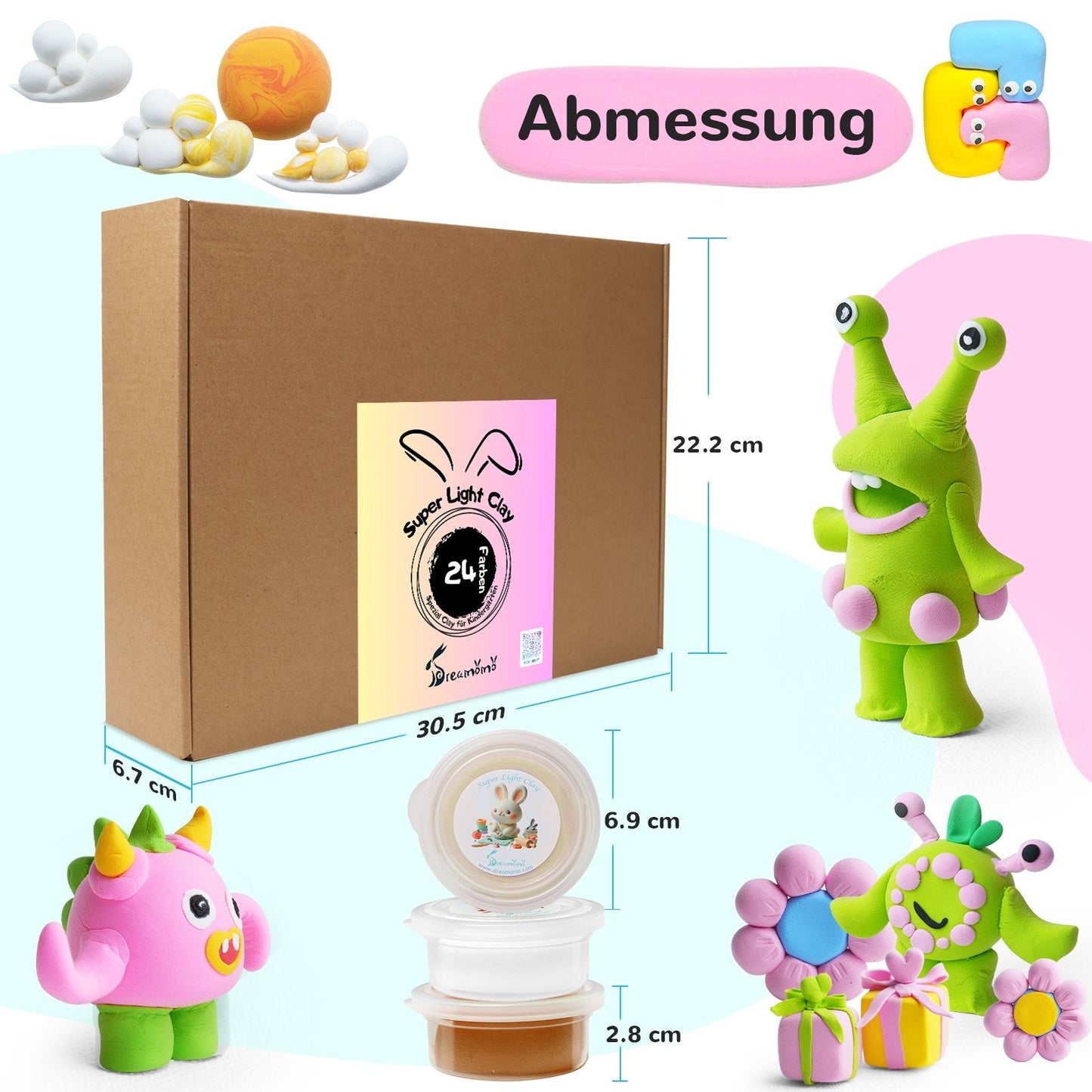Dreamomo Lufttrocknender Ton, Ultraleichter Ton, 24 Farben Set für Kinderspielzeug - Dreamomo